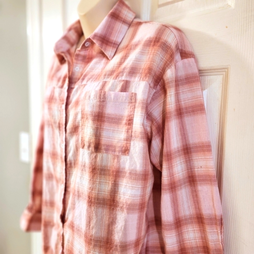Pink Plaid Button Shirt Medium